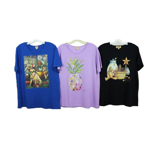 Printed Short Sleeve Crew Neck Knit Top 57769P