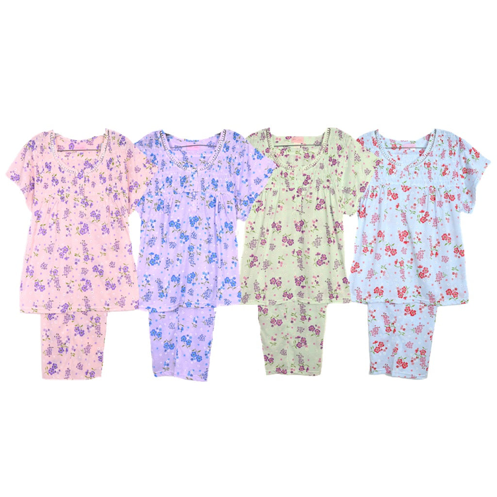 Short Sleeve Pullover Knit Pajamas with Capris 8077C