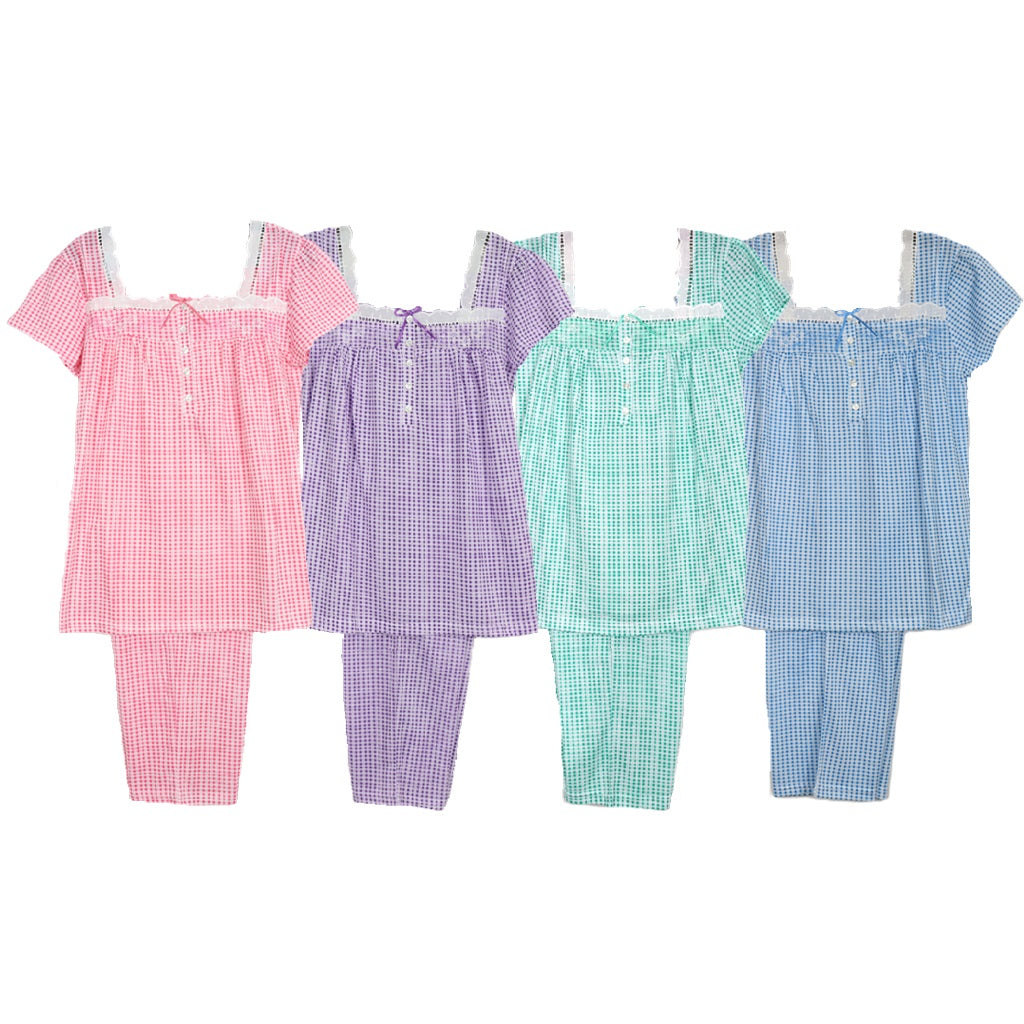 Short Sleeve Pullover Knit Pajamas with Capris 8081C