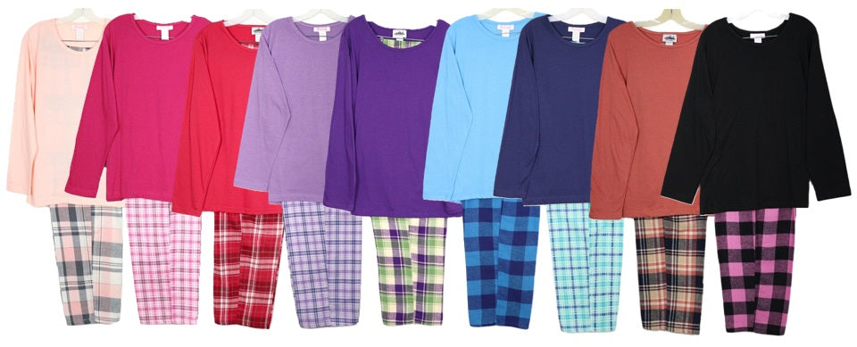Long Sleeve Pull Over Knit Pajamas with Flannel Bottoms BF7860