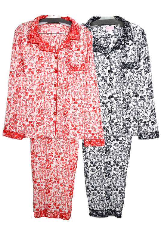Long Sleeve Button Front Knit Pajamas 2171