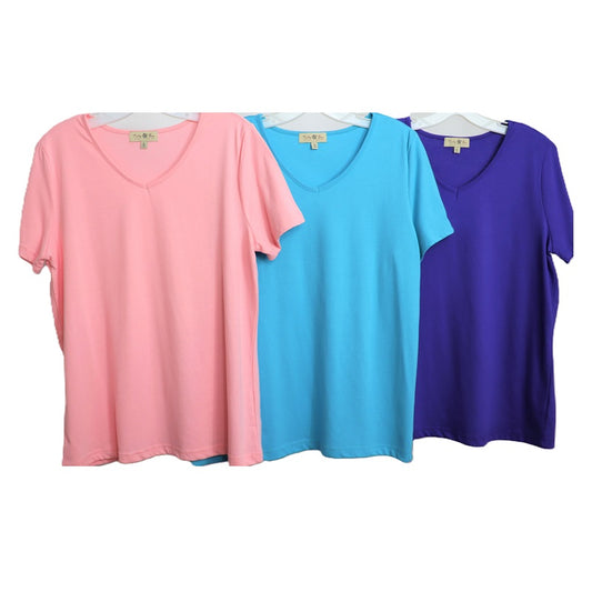 Short Sleeve V-Neck Knit Top 59977