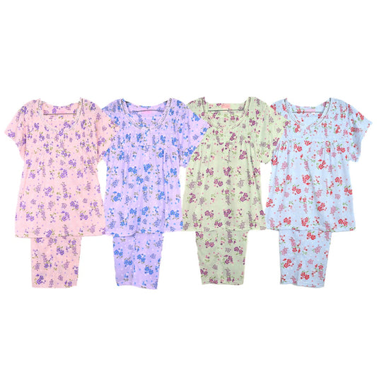 Short Sleeve Pullover Knit Pajamas with Capris 8077C