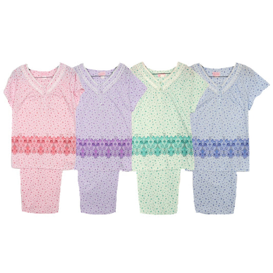 Short Sleeve Pullover Knit Pajamas with Capris 8078C