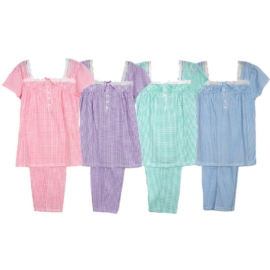 Short Sleeve Pullover Knit Pajamas with Capris 8081C