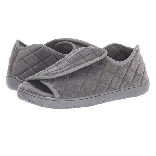 Nova Open Toe Slippers Quilted Velvet Hard Sole Slipper