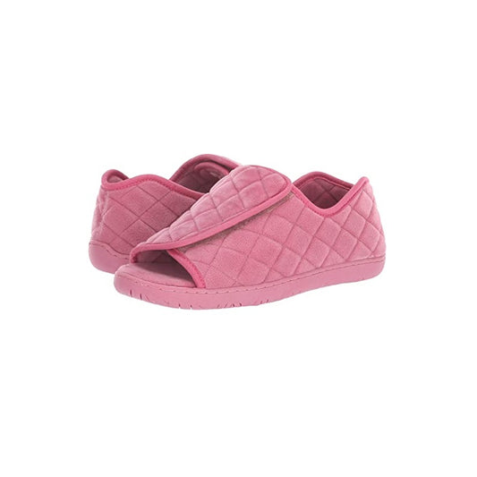 Nova Open Toe Slippers Quilted Velvet Hard Sole Slipper